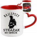 KUBEK Z UCHEM SERCE CZERWONY Z WŁASNYM NADRUKIEM I ZDJĘCIEM