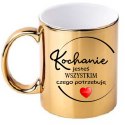 KUBEK ZŁOTY Z NADRUKIEM DEDYKACJĄ NA WALENTYNKI DLA ZAKOCHANYCH RÓŻNE WZORY