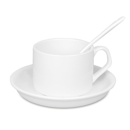 FILIŻANKA CERAMICZNA ZE SPODKIEM I ŁYŻECZKĄ, Z NADRUKIEM 125 ml