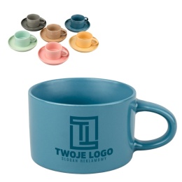 FILIŻANKA MAKARONI Z PODSTAWKĄ, RÓŻNE KOLORY, Z NADRUKIEM 200 ml