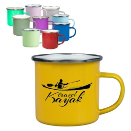 KUBEK STALOWY EMALIOWANY Z NADRUKIEM RÓŻNE KOLORY 300 ml