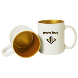 KUBEK KLASYCZNY ZE ZŁOTYM ŚRODKIEM I NADRUKIEM LOGO 330 ml