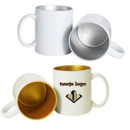 KUBEK KLASYCZNY ZE ZŁOTYM ŚRODKIEM I NADRUKIEM LOGO 330 ml