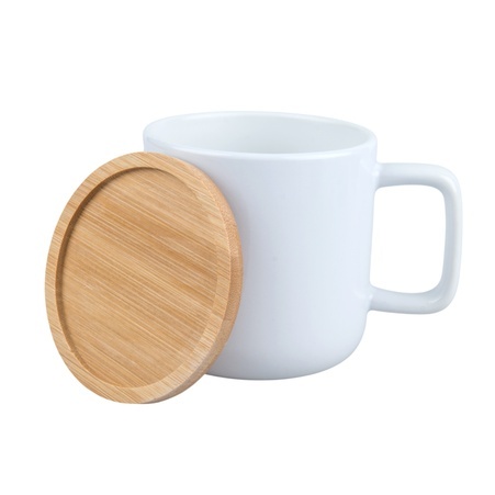 KUBEK KAWOWY Z BAMBUSOWYM WIECZKIEM DORA Z NADRUKIEM 400 ml